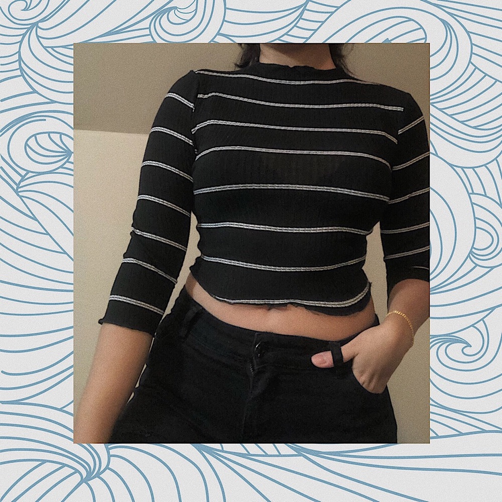 Mesh black striped shirt/crop top.